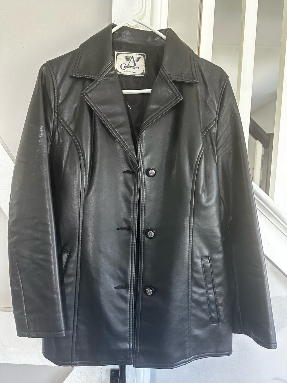Armani Collezioni Black Leather Button-Front Jacket